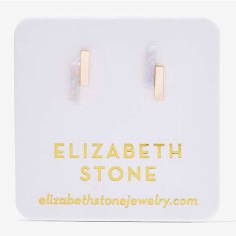 ELIZABETH STONE Gold and Opal Mod Bar Stud Earrings NWT